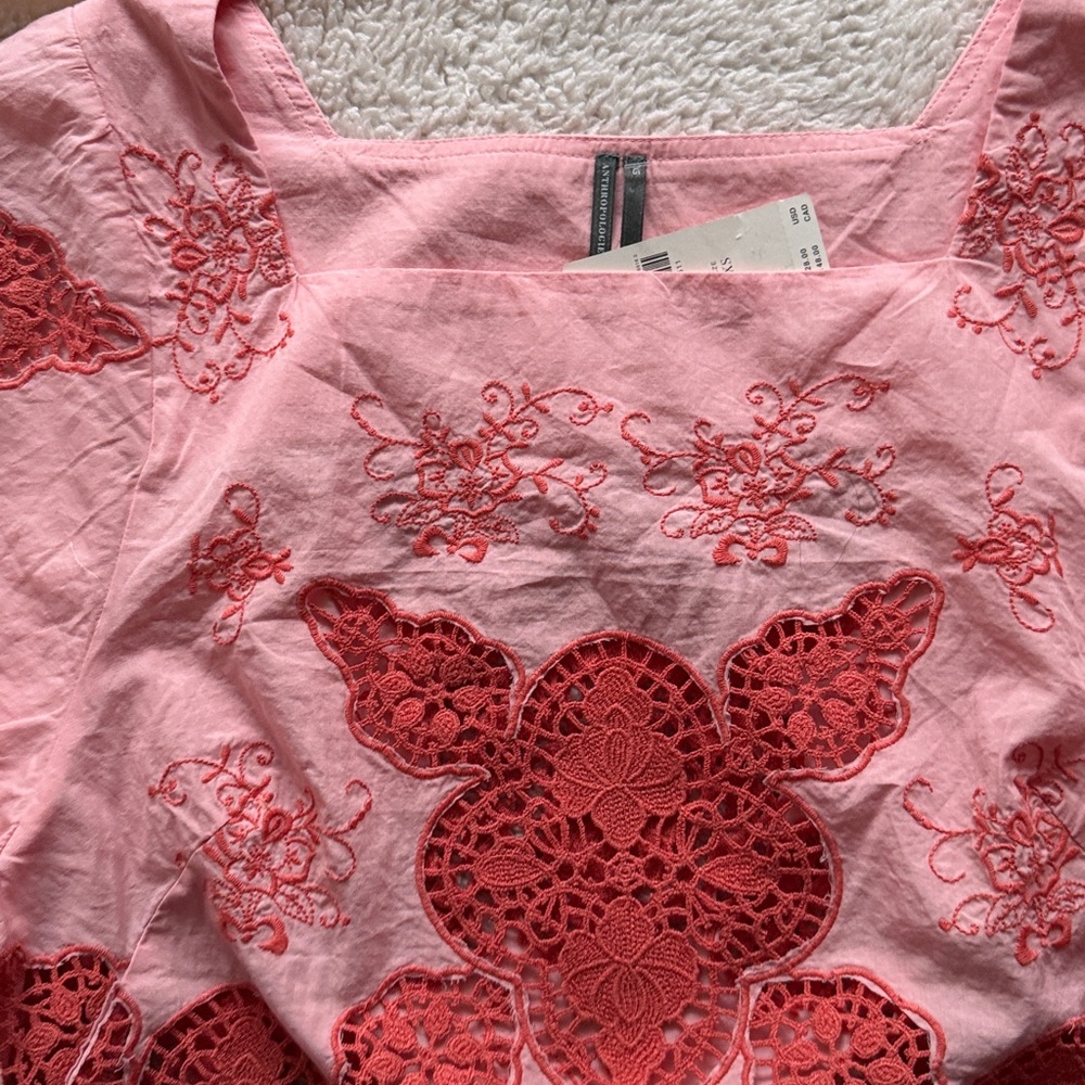 Anthropologie Cotton Puff-Sleeved Cutwork Blouse - Picture 5 of 12